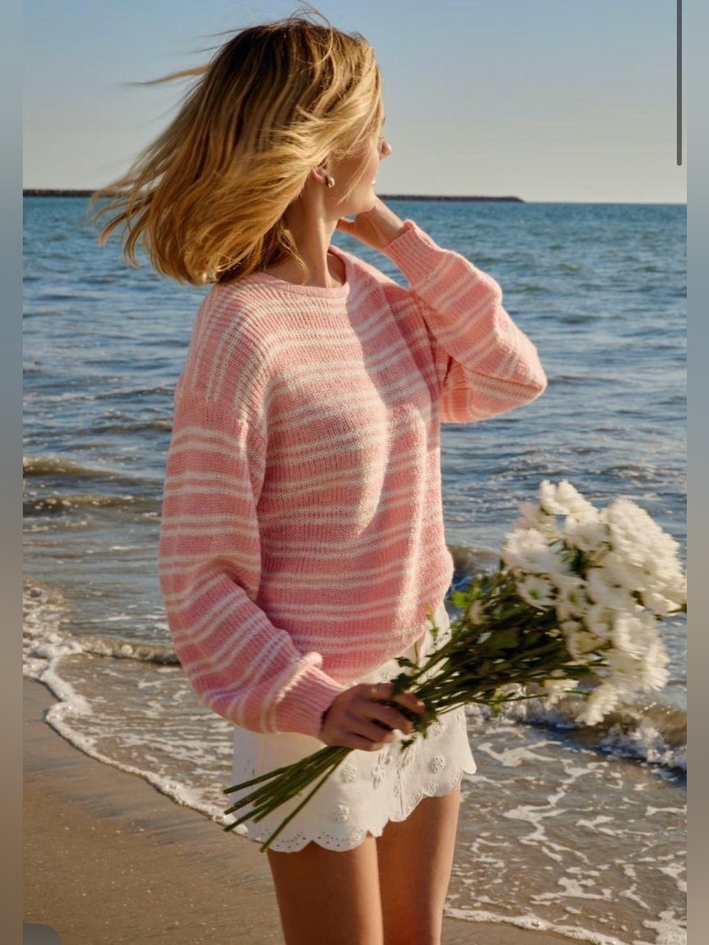 117 Relaxed Pink Striped Crewneck Sweater